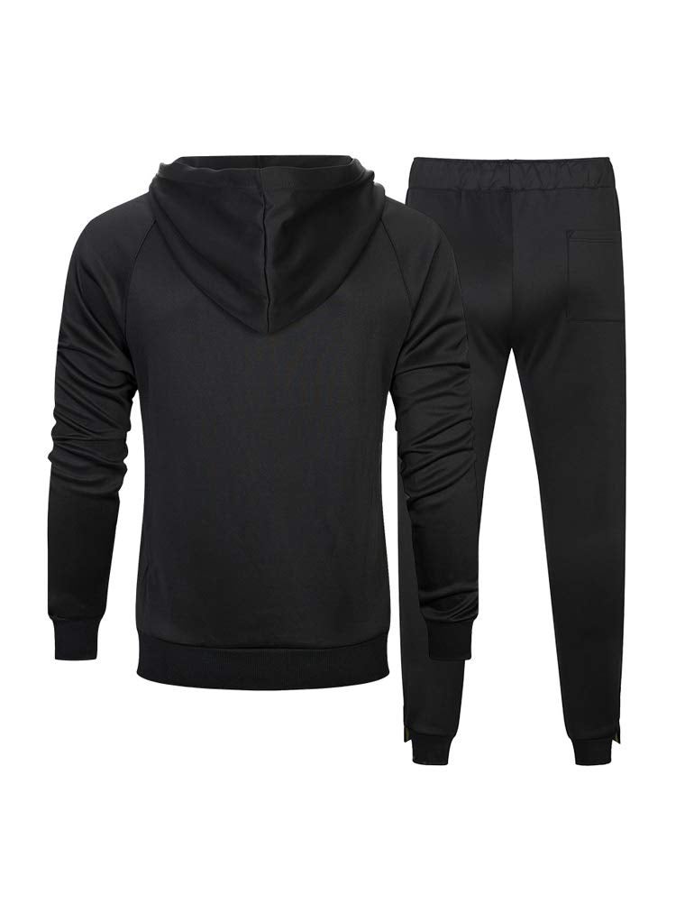 PASOK Men's Casual Tracksuit Set Long Sleeve Full-Zip Running Jogging Athletic Sweat Suits (L, Style 2 Black) - Image 2